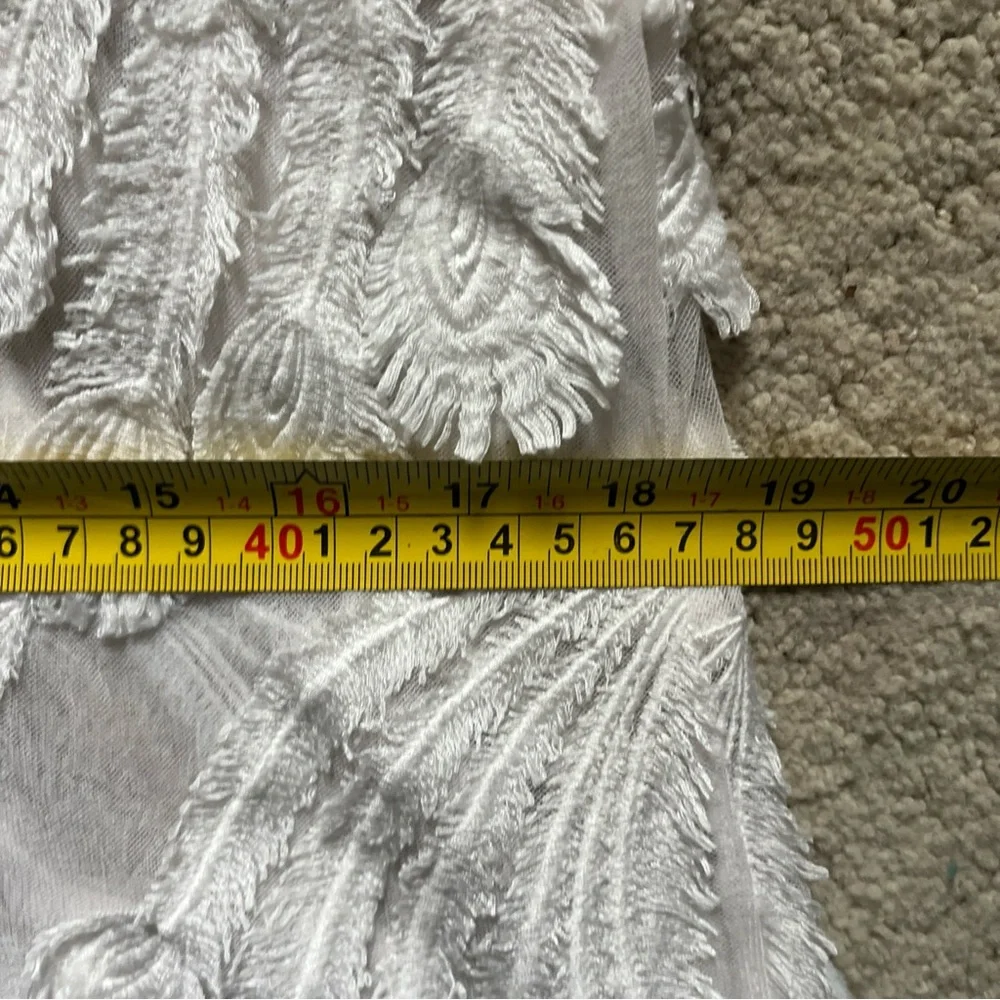 Anthropologie White Textured Feathered Blouse